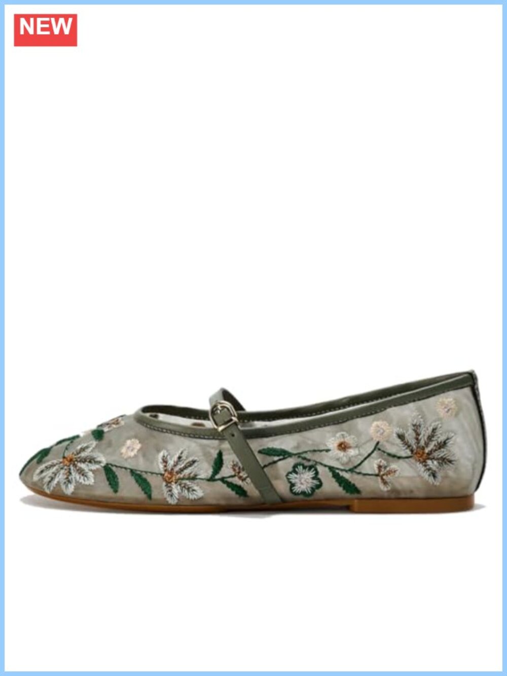 Women's Mesh Ballet Flats Embroidered Floral Round Toe Mary Jane
